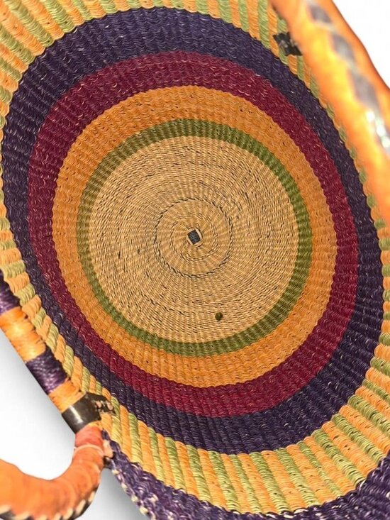 Bolga African Basket Multicolor Large with Leather Handles - Picture 5 of 7